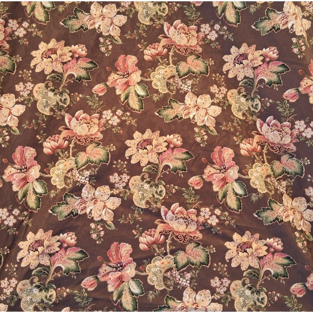 Vtg Mill Creek Fabrics Brown Chintz Floral Jaquard End Of Bolt Yardage 6+ Yards